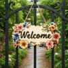 Floral Wooden Welcome Sign, Front Door Sign Ornaments, Flower Hanging Sign for Summer Farmhouse Home Coffee Shop Window Wall Decor