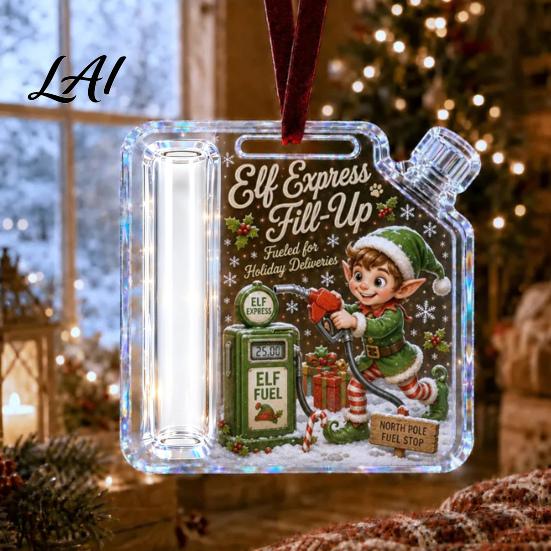Unique Gift Idea Acrylic Christmas Money Holder Ornament Clear Fuel Up Gas Can Cash Card Holder Xmas Tree Hanging Decoration for Holiday Home Party