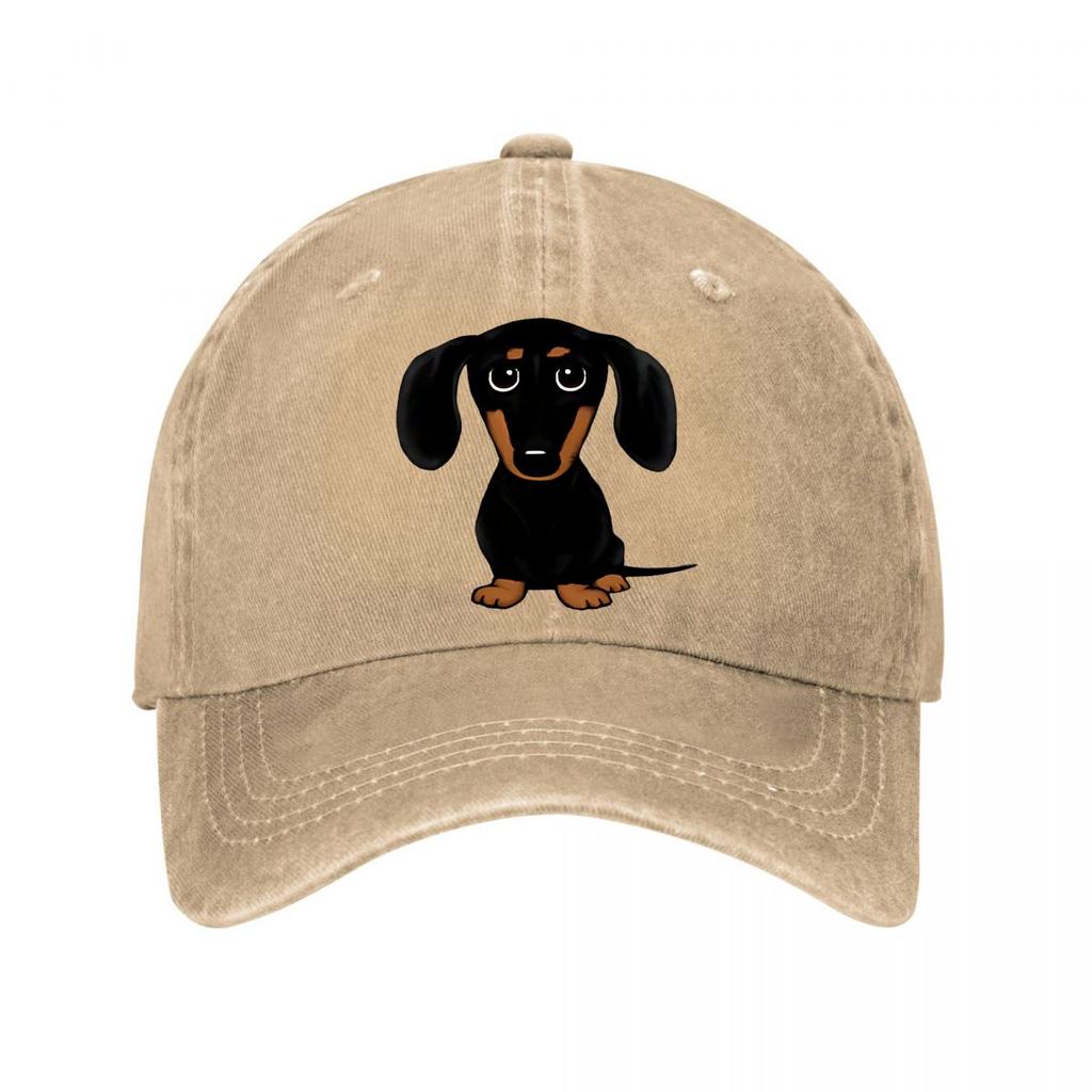 Cute Big Eyes Dachshund Plush Toy  New Vintage Washed Cotton Baseball Cap Parent Kids Sun Hats