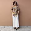 Summer Women's Floral Silk Shirt  Loose V-neck Plus-size Blouse
