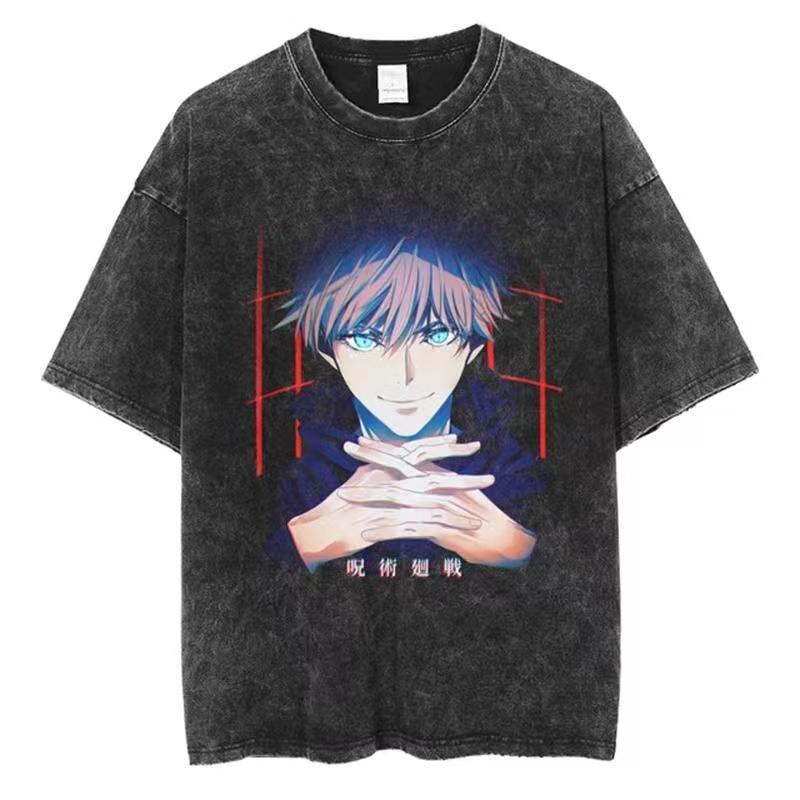 

Мужские женские винтажные футболки оверсайз из стираного хлопка в стиле японского аниме, уличная одежда, летняя футболка с коротким рукавом, свободные хлопковые топы L