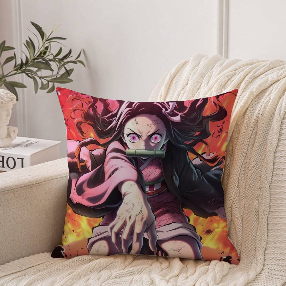 Anime Demon Slayer Kamado Tanjirou Kamado Nezuko Pillow Case Home Decor Throw For Sofa Bed Car Room Decor Gift Idea