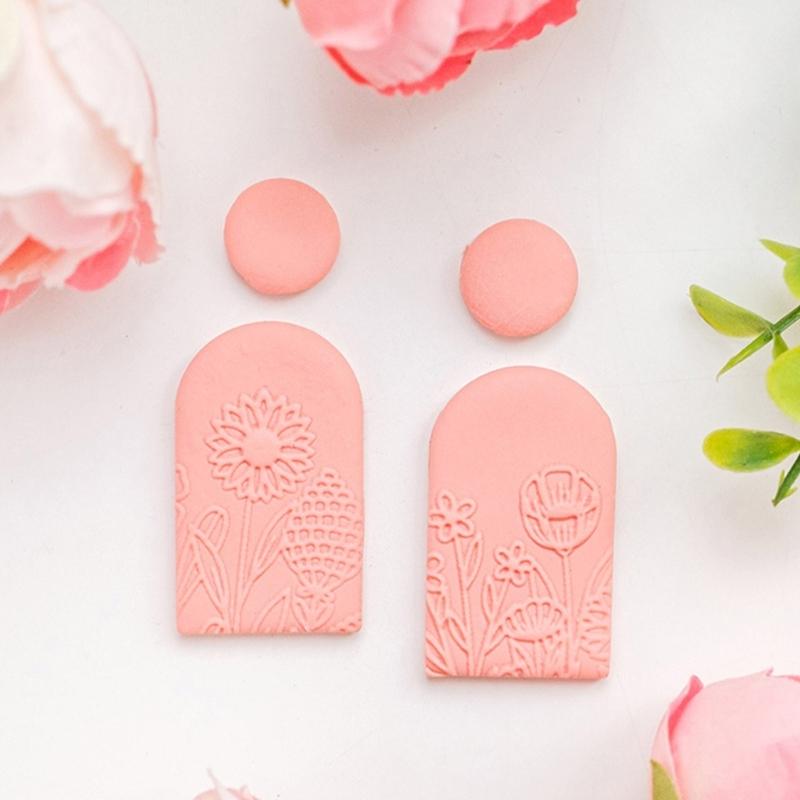 Ergonomic Floral Pattern Clay Embossing Roller For Polymer Jewelry Making Earrings Crafting Supplies Rolling Pin