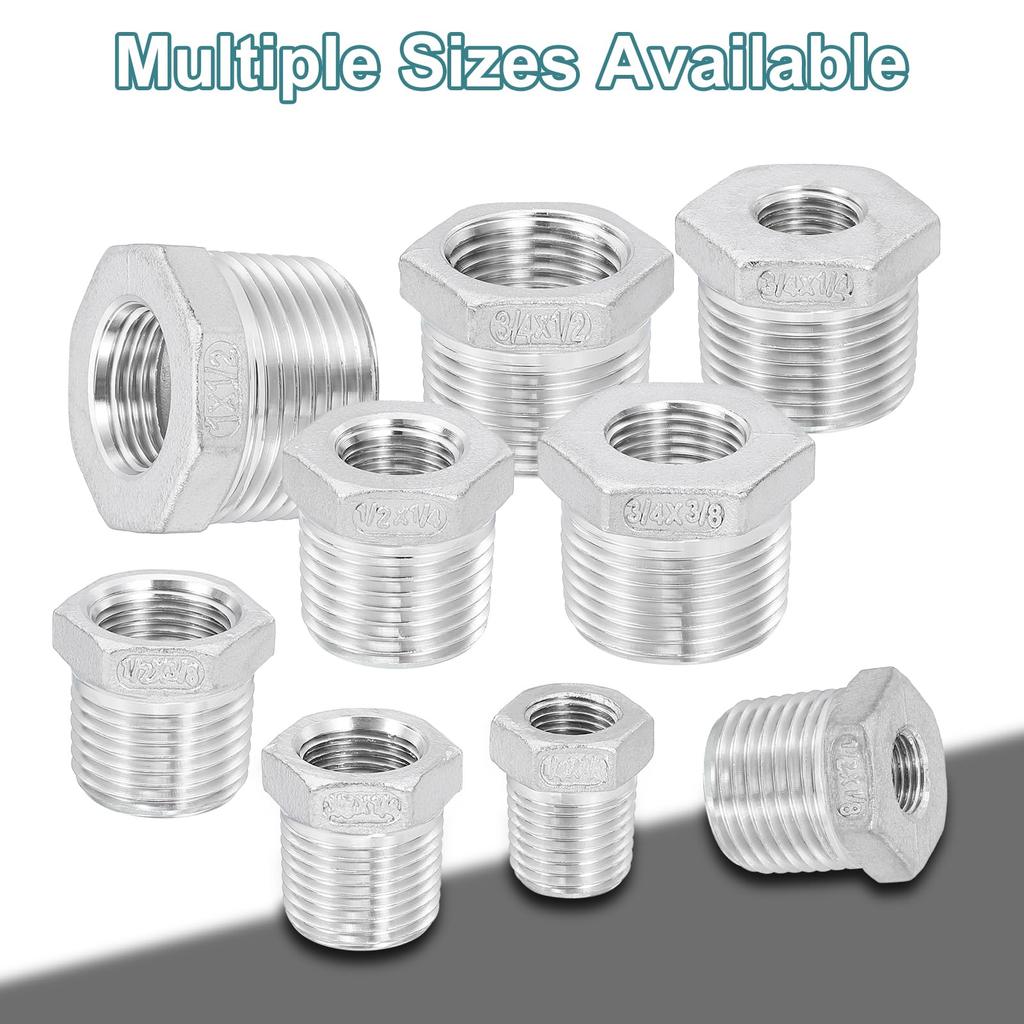 Uxcell 3Pcs Female To Female N PT 304 Stainless Steel Reducer Hex Bushing Reduced Casting Pipe Adapter Fitting for Industrial Water HVAC and Plumbing
