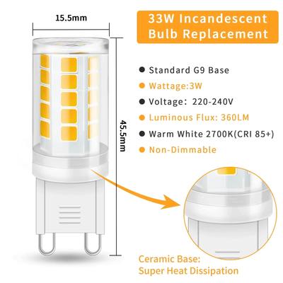 8pcs/3pcs G9 LED Bulb 6000K 2700K 33W Halogen Equivalent G9 Base 3W LED Lamp for Crystal Chandeliers Home Lighting Non-dimmable