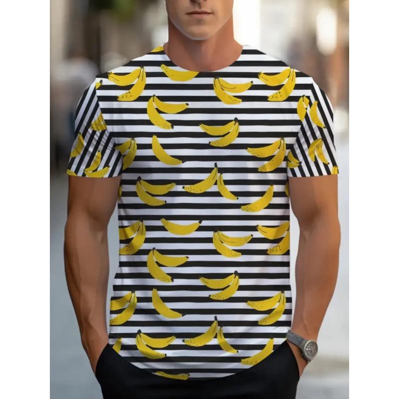 Men's 3D Printed Full Colorful Fruit Image Pattern T-shirt Humorous Digital Printed Short Sleeved T-shirt Breathable Polyester Round Neck Casual