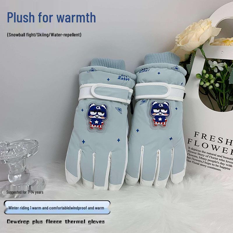 

Детские зимние лыжные и велосипедные перчатки: Теплые, Ветрозащитные, Нескользящие, Водоотталкивающие, С флисовой подкладкой. светло-синий