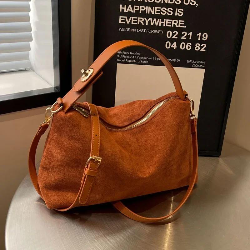

Buckle Decorative Design Solid Faux Suede Handbag Large Capacity Hasp Casual Tote Bags for Women Bolsas Femininas