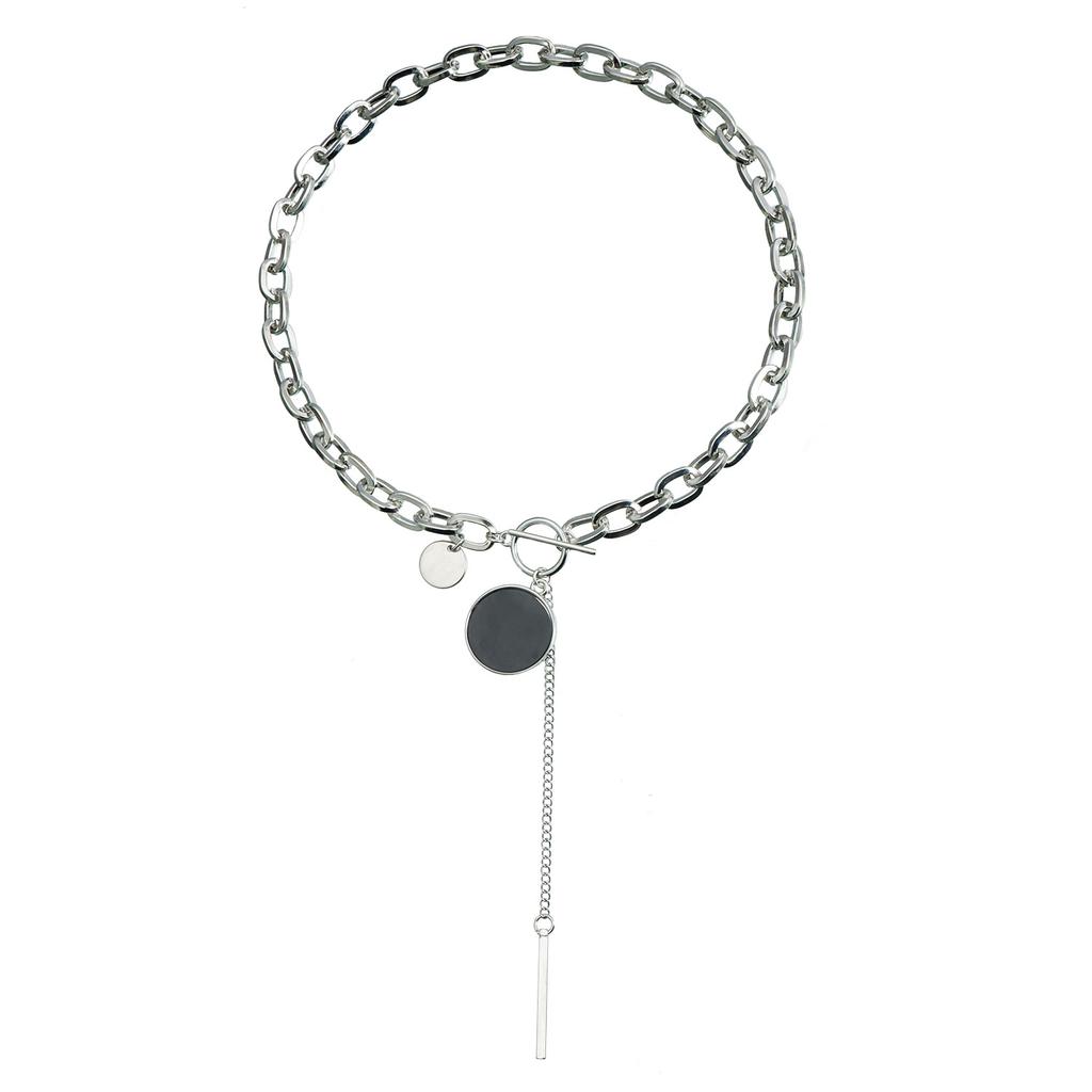 European and American Jewelry Geometric Thick Chain OT Buckle Round Black and White Fritillary Collarbone Chain Simple Personalized Necklace