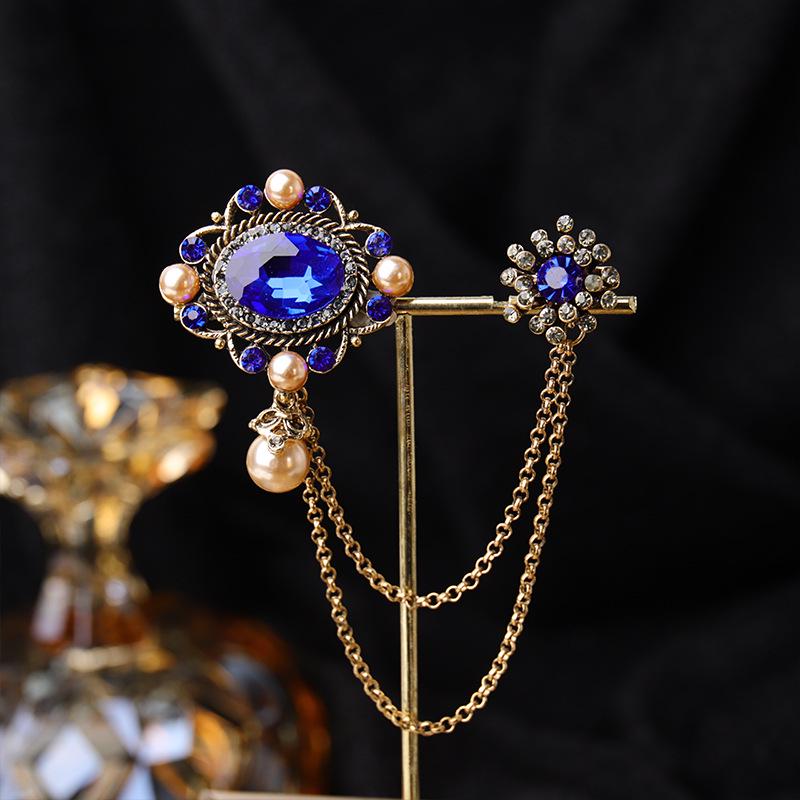 Baroque Rhinestone Pearl Corsage Necklace Brooch - Retro British Court Suit Accessory