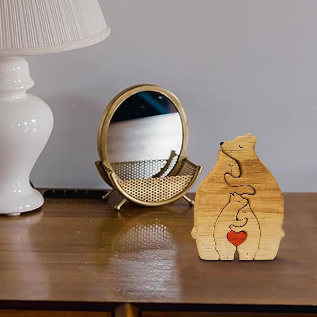 Custom Wooden Bear Family Puzzle with 2-6 Names, Colorful Heart Design, Ideal Gift for Mother's Day Father's Day Thanksgiving Christmas