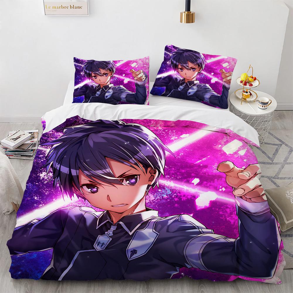 Sword Art Online Bedding Set Anime Duvet Covers King Queen Double Twin Size Adults Kids Bed Linens Single Double Size Decor Home