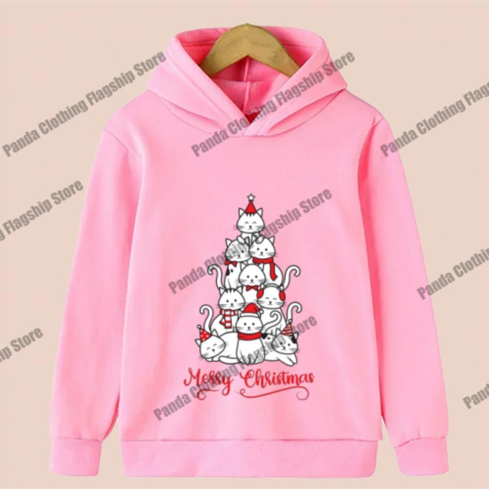 Christmas Children's Sports Hoodie with Christmas Cat Print, Simple Casual Sweatshirt for Boys and Girls, a Holiday Gift.