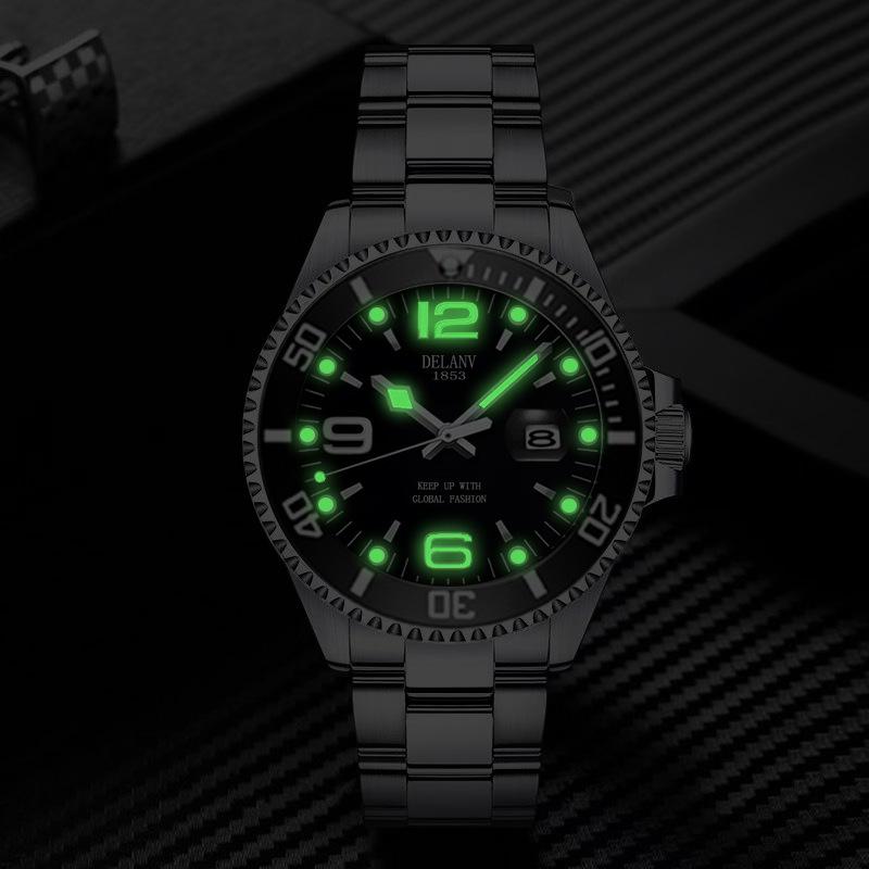 Men’s Fashionable Luminous Quartz Watch with Steel Band and Calendar