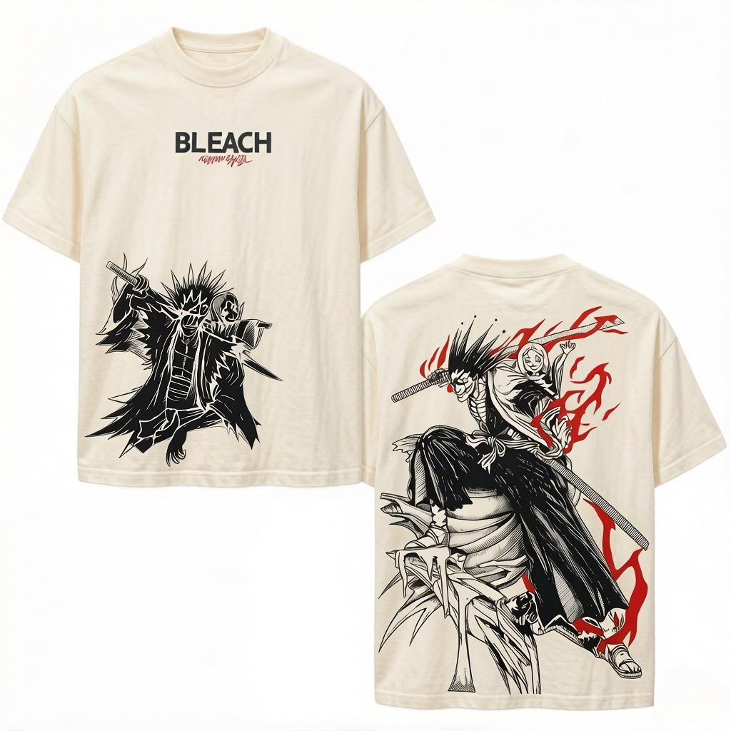 Zaraki Kenpachi BLEACH Anime T-shirt for Men's Clothing Manga Y2k Oversized T Shirt Cotton Casual Tees Tops