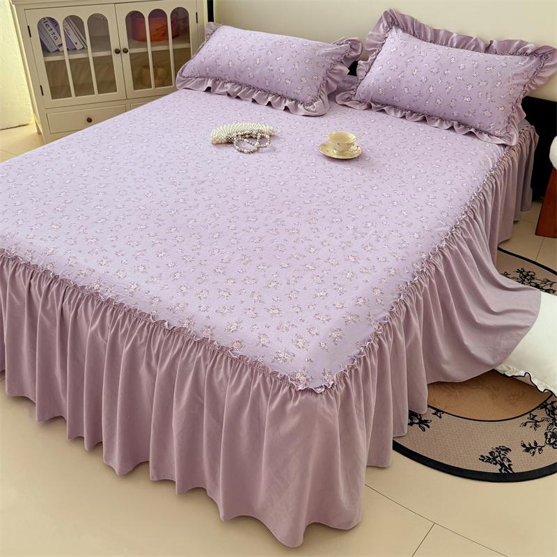 3pcs Bedding Simple Flower Bed Skirt With Pillowcases Wedding Bedspread Bed Sheet Mattress Cover Full Twin Queen King Bedsheets