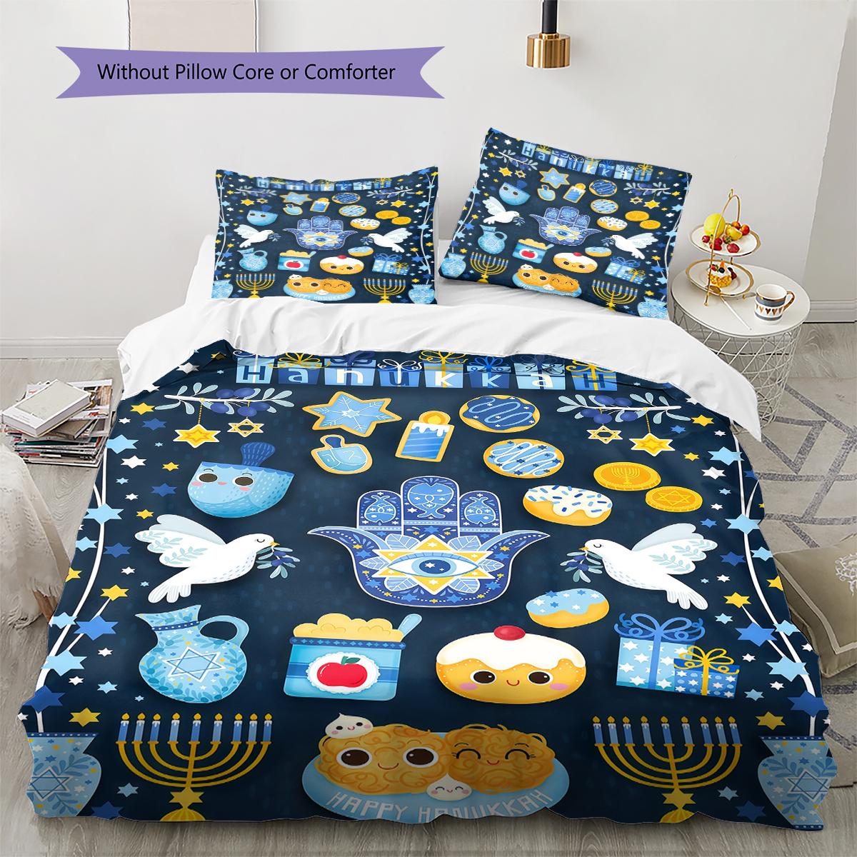 

Hanukkah Pattern Bedding,Quilt Set Quilt Cover Pillowcase Home Birthday Gift (1 * duvet cover + 2 * pillowcase, without core) 135x200cm
