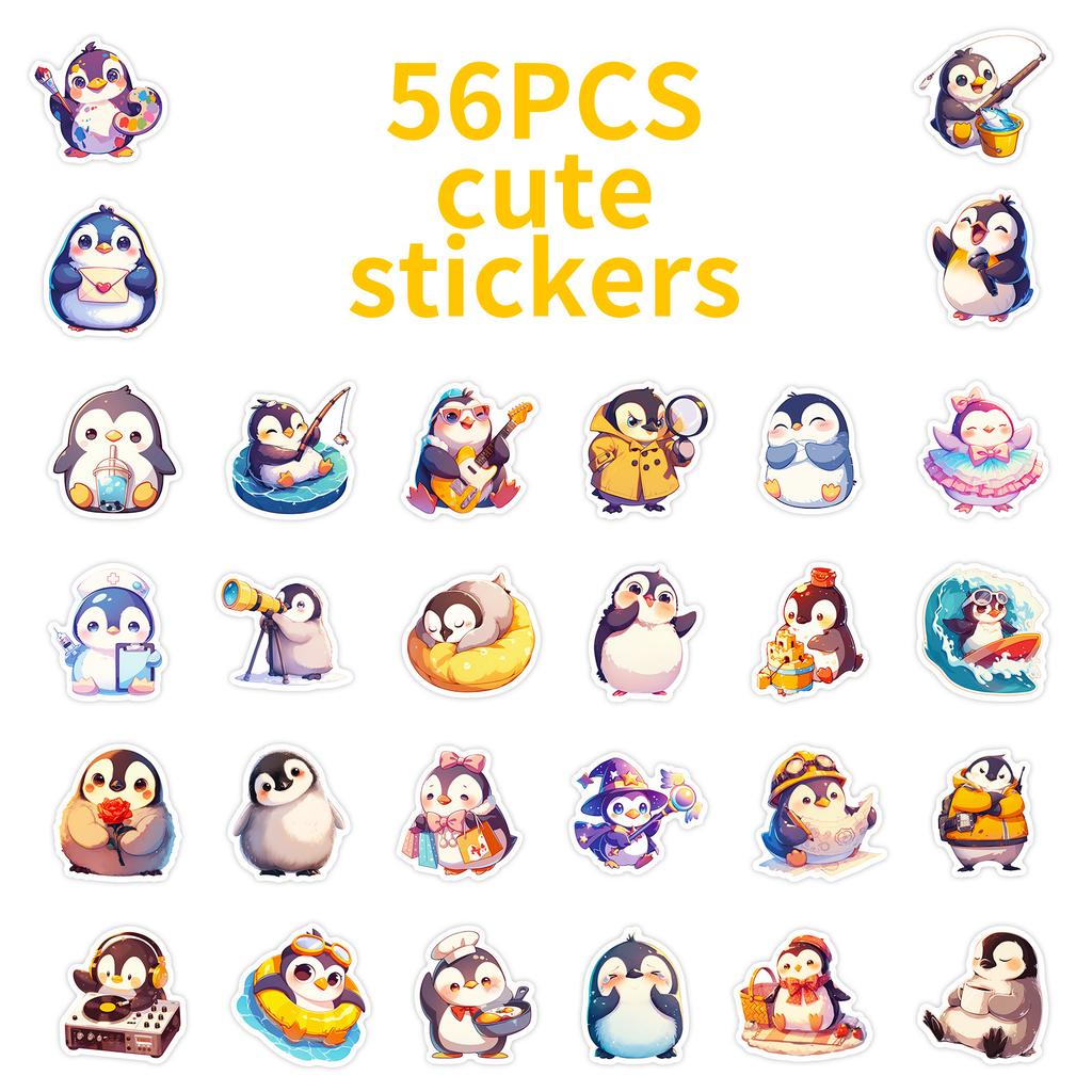 56 Cute Little Penguins Cartoon Stickers Animal Stickers Batch