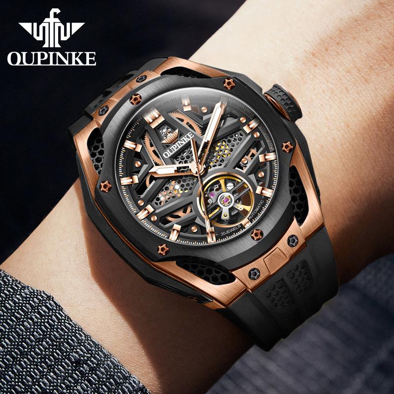 OUPINKE Watch Silicone Hollow Movement Waterproof Mechanical Watch Men's Watch