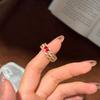 Elegant Red Corundum Ring for Women with Diamond Accents Luxe Hollow Design Fashionable Statement Jewelry