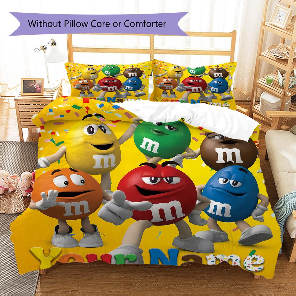 Custom Name M&M's Celebration Bedding,Quilt Set Quilt Cover Pillowcase Home Birthday Gift (1 * Duvet Cover + 2 * Pillowcase, Without Core)