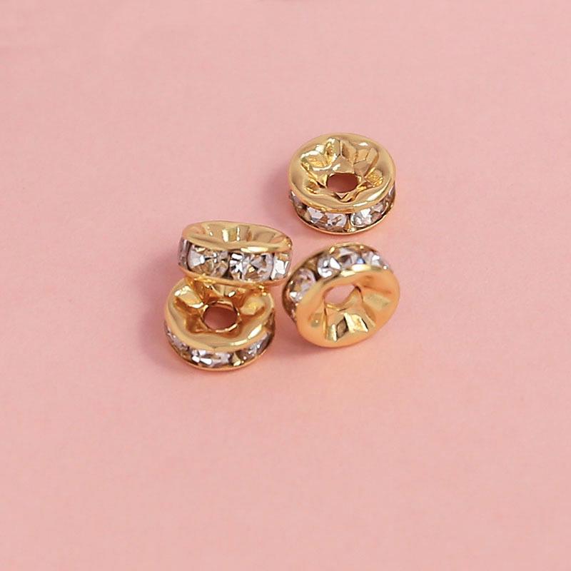 18K Gold Rhinestone Spacer Bead with Diamond-Cut Crystal Pearl for DIY Jewelry Bracelet