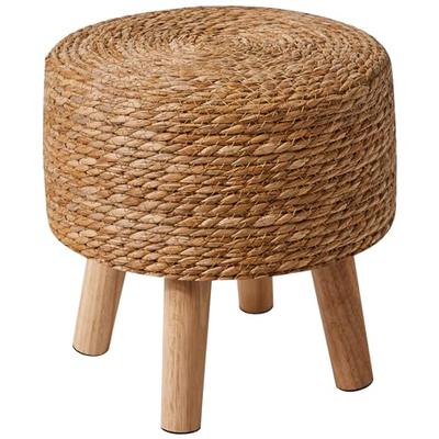 YMYNY Ottoman Stool, Footstool, Handwoven Natural Seagrass, Pastoral Style, with Padded Footrest, Non-Slip, Pine Legs, Wooden Sofa Stool, Suitable for