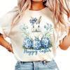 Easter Floral And Bunny Print Round Neck Short Sleeve T-Shirt Summer Casual Short Sleeve Tops Suitable For Unisex Festival Wear