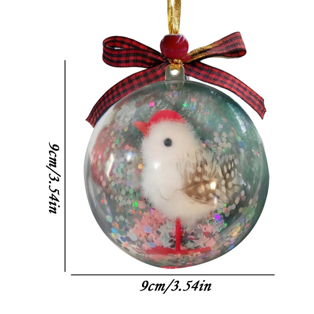 3d transparent bird Christmas ornament crystal ball with realistic hummingbird, red coat sparrow, round Christmas tree pendant