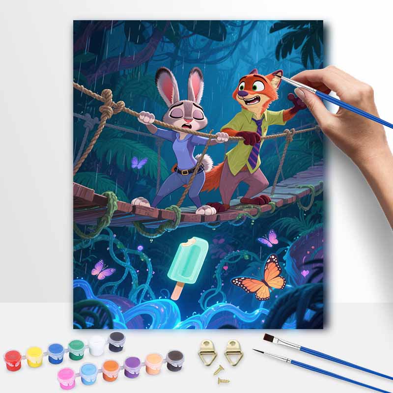 Disney Digital Oil Painting Art Kit Jungle Adventure Fox Rabbit Handmade Coloring Painting Home Decor