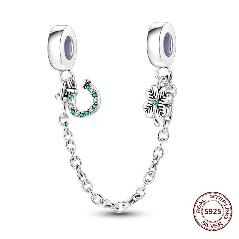 925 Silver Star Moon Bracelet Ocean Safety Chain with Colored Zircon Beads DIY Fine Jewelry for Women