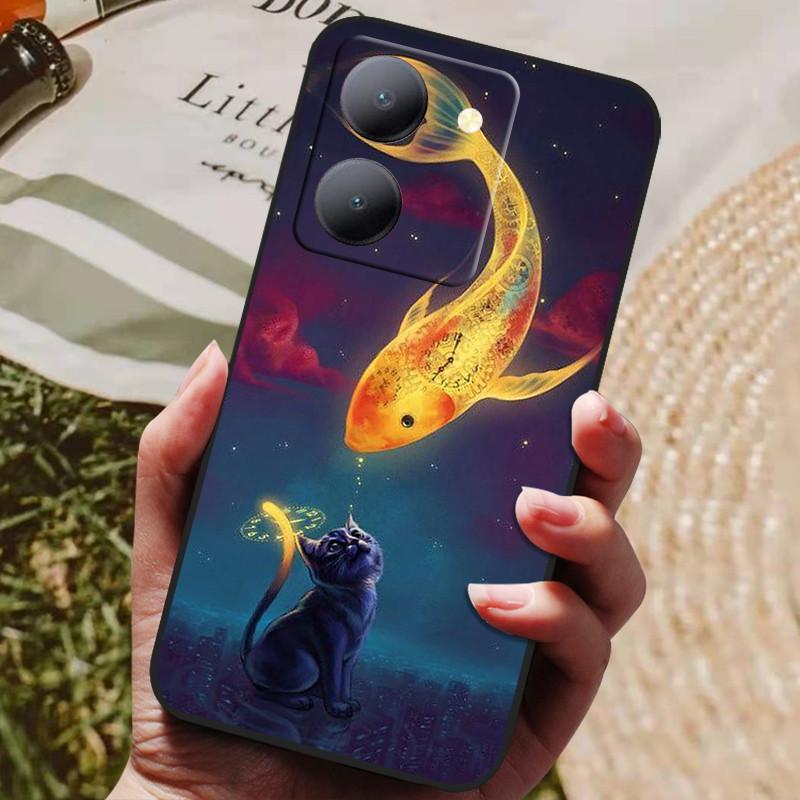 Para Capa Vivo Y36 5G Capa Preta À Prova de Choque Silicone Macio Capas Traseiras Para Vivo Y36 4G V2247 Capa de Telefone Y 36 5G Capa Leão Lobo