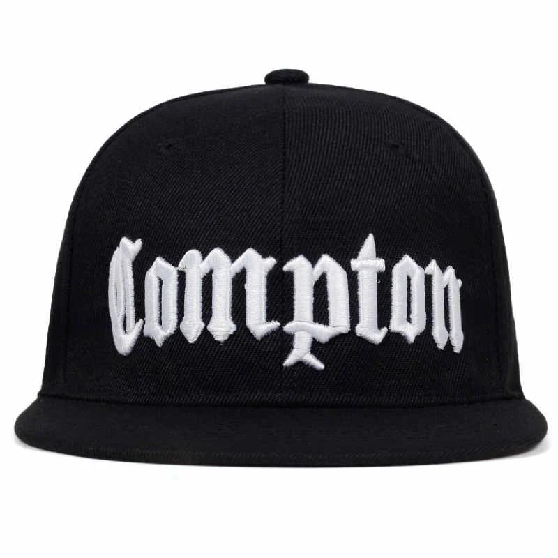 

Бейсболка с вышивкой COMPTON, кепка в стиле хип-хоп Snapback, плоская модная спортивная кепка для унисекс, регулируемые кепки для папы чёрный