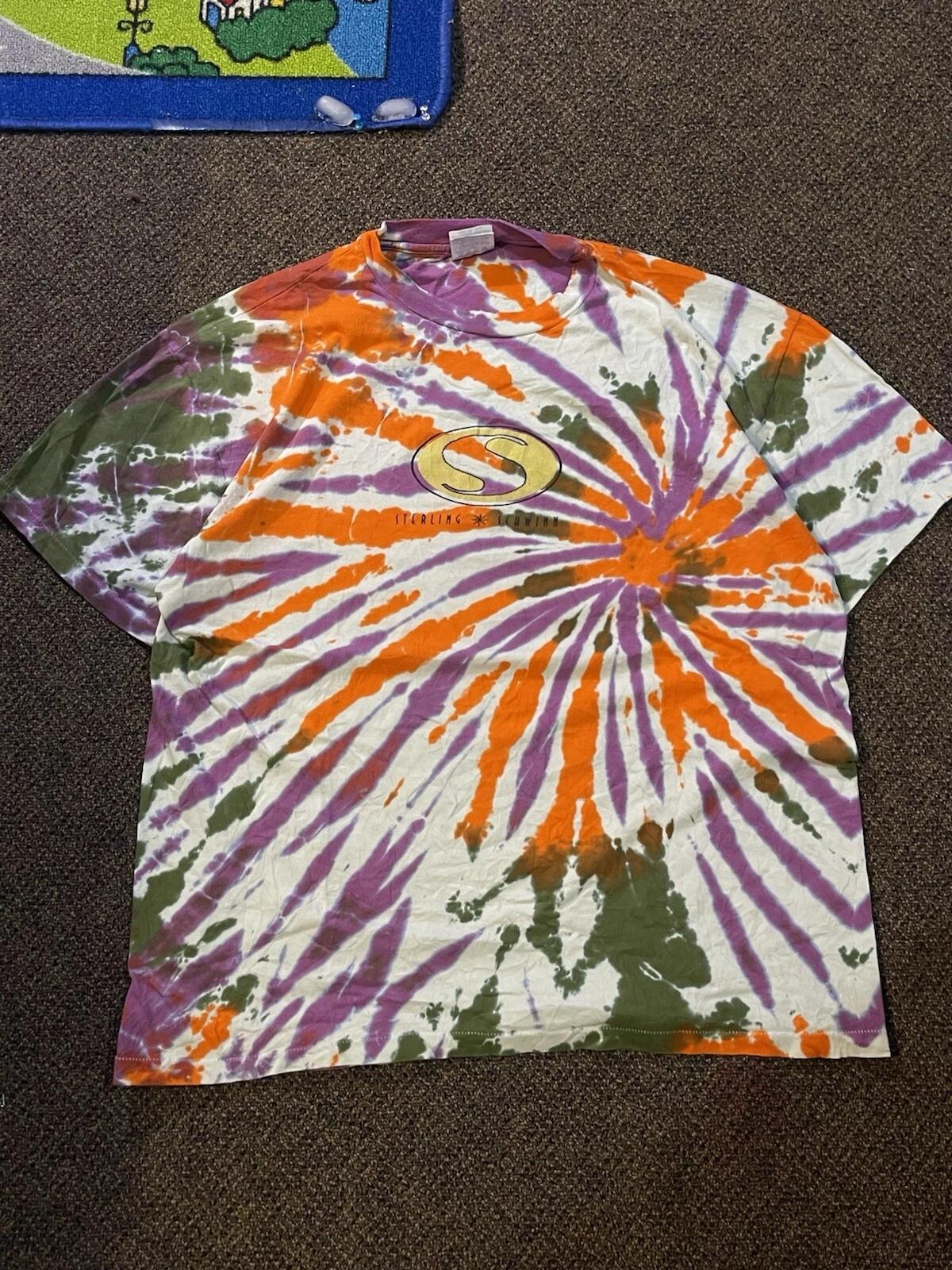 

Vintage 90s Sterling Schwinn Bicycles Tie Dye Shirt Men s Size XL Orange SS L