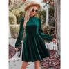 Samtkleid für Damen Winter Casual Hoher Hals Samt Einfarbig Schlanke Taille Kleid Herbst Winter Promi Partykleider