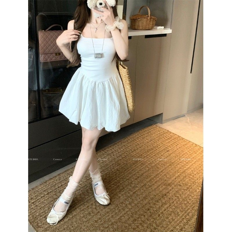 Spice Girl Ballet Style Waist Fluffy Suspender Dress Women's Summer French Bud Skirt Birthday Dress Temperament Skirt