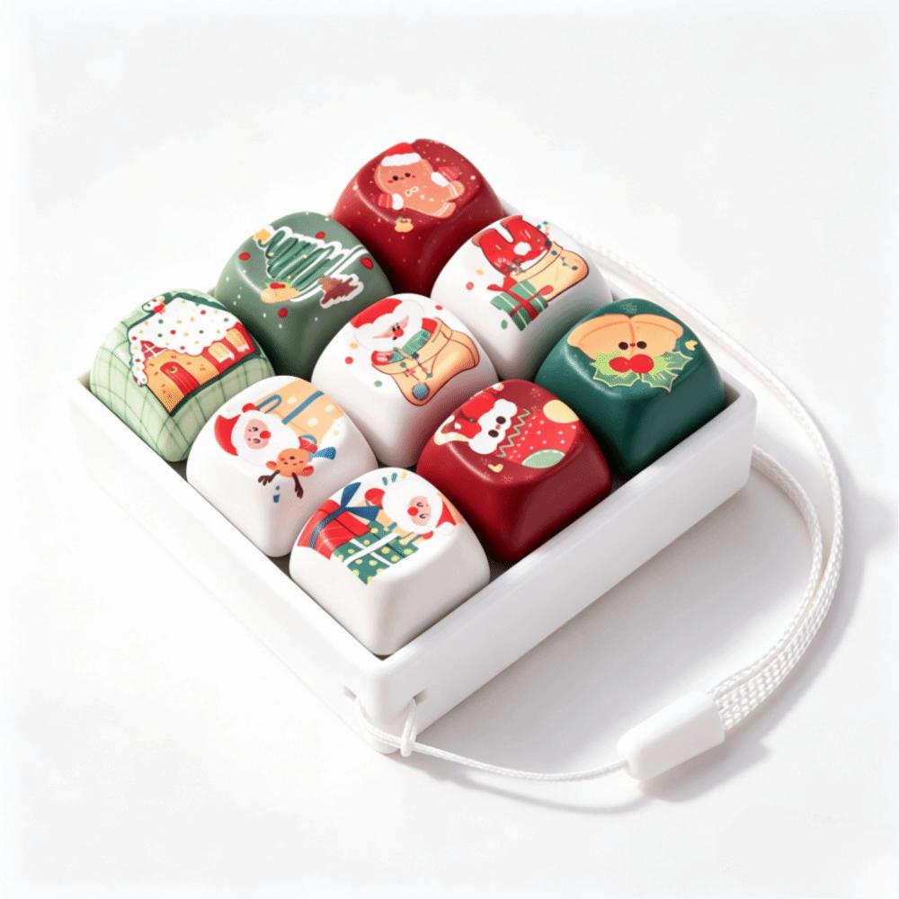 9-Key Keycap Fidget Keychain Creative Keyboard Clicker Toy Keyring Christmas Gift