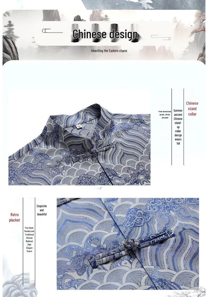 High-Quality New Style Tang Suit: Summer Silk Attire for Middle-Aged and Elderly Men