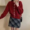 Korean Spring Autumn Sweet Style Youthful Red Bow Fashion Knit Cardigan Sweater