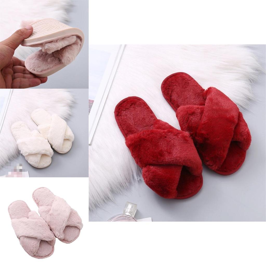 Soft And Comfy Women's Fluffy Sandals Open Toe Fur Sliders Light Pink