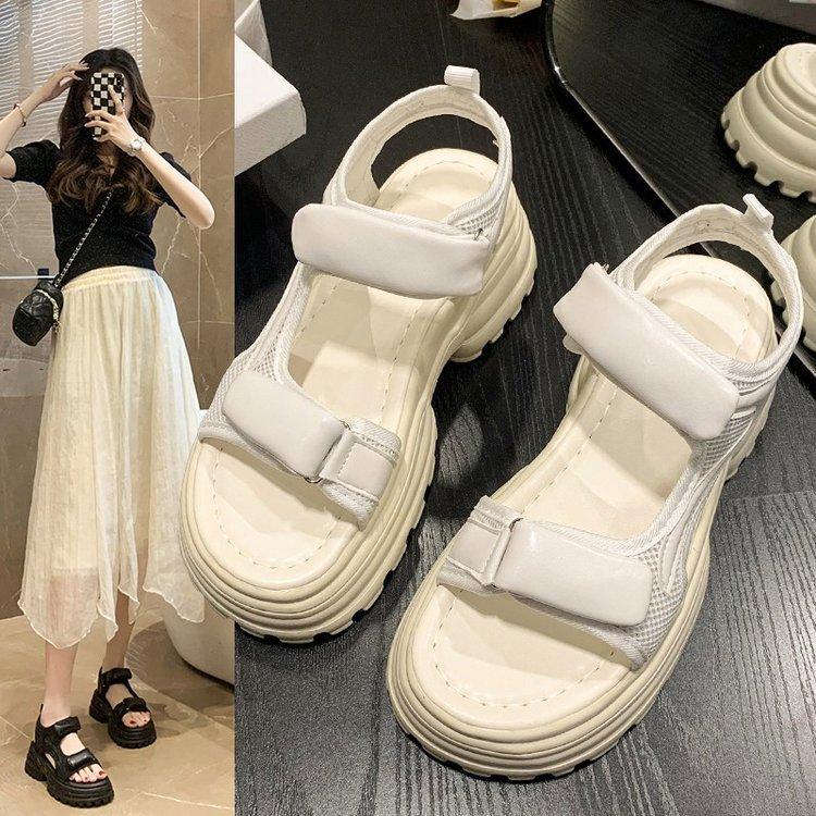 Platform Casual Sandals Women's Spring and Summer 2024 New Shit-stepping Soft-soled Velcro Sports Beach Sandals