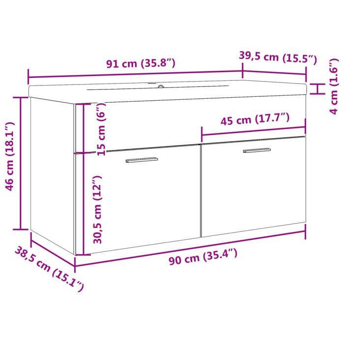 VidaXL Armoire lavabo de salle de bain avec bassin intégré gris béton, placard lavabo de salle de bain, meuble de salle de 3324860
