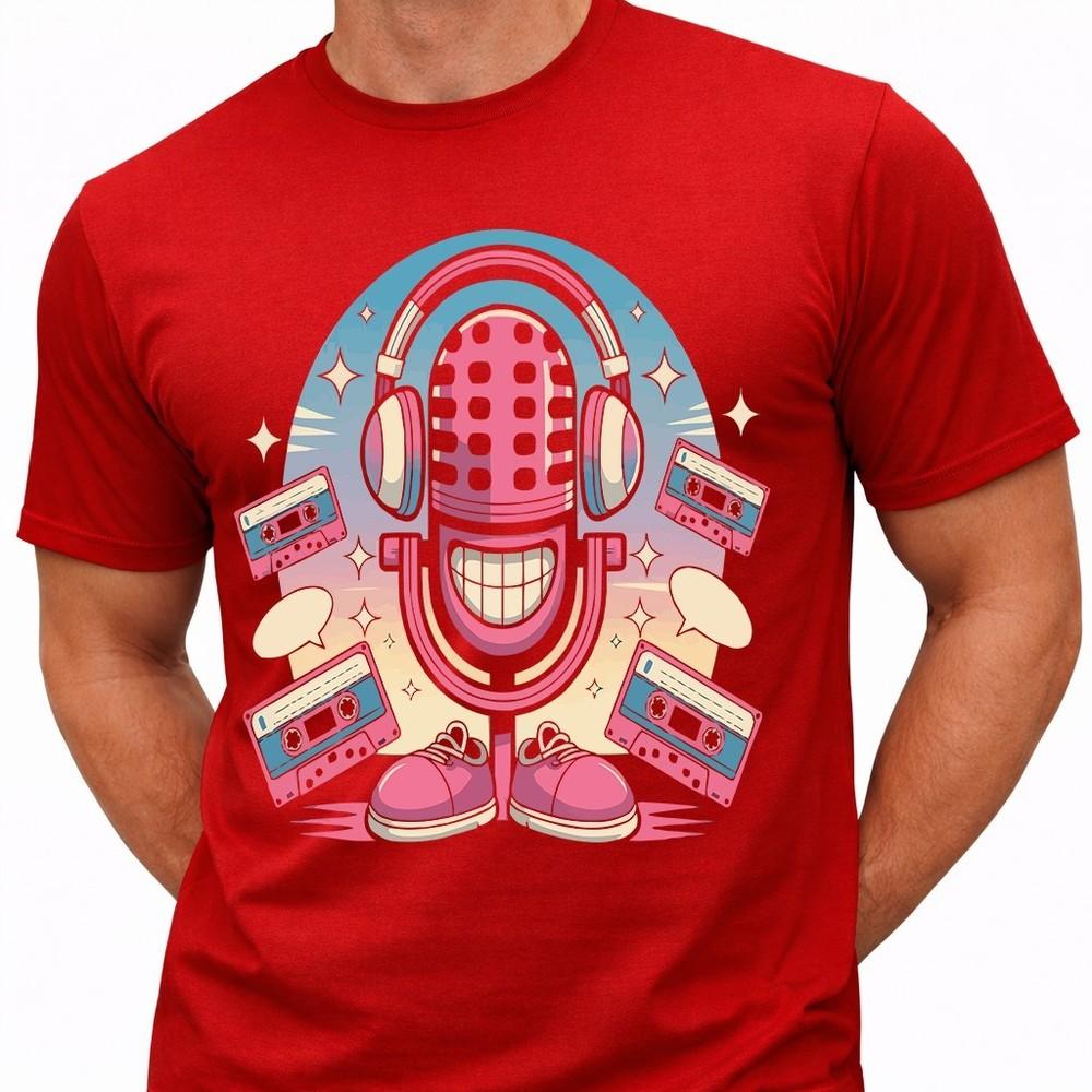 Retro Microphone T Shirt 80s Cassette Tape Music Lover Gift Vintage Graphic Tee S