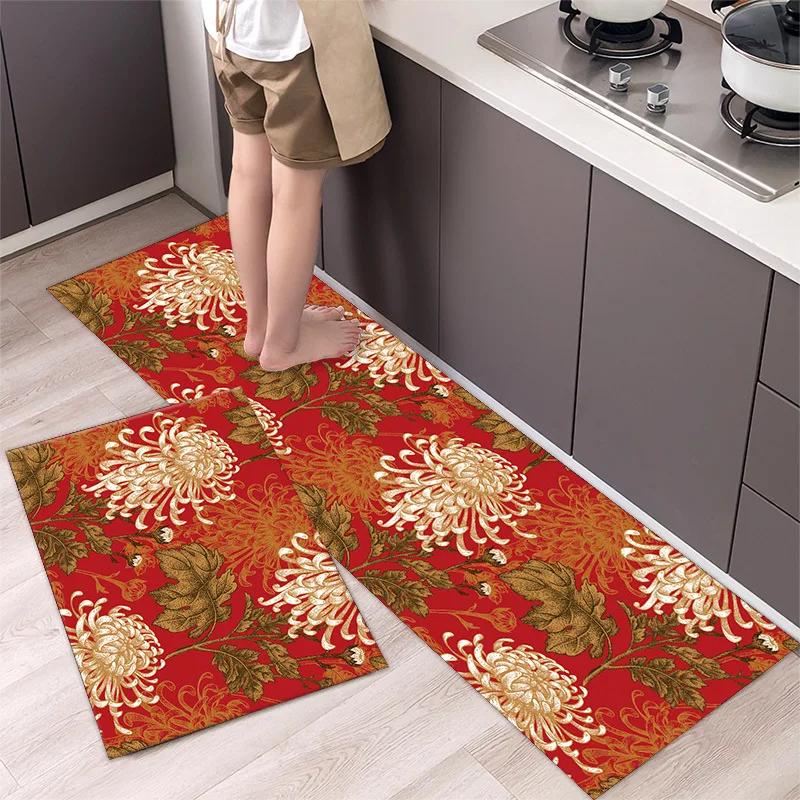 Simple Flower Kitchen Mat Bedroom Bedside Mat Entrance Door Mats Kitchen Mats for Floor Absorbant Waterproof Bathroom Carpet