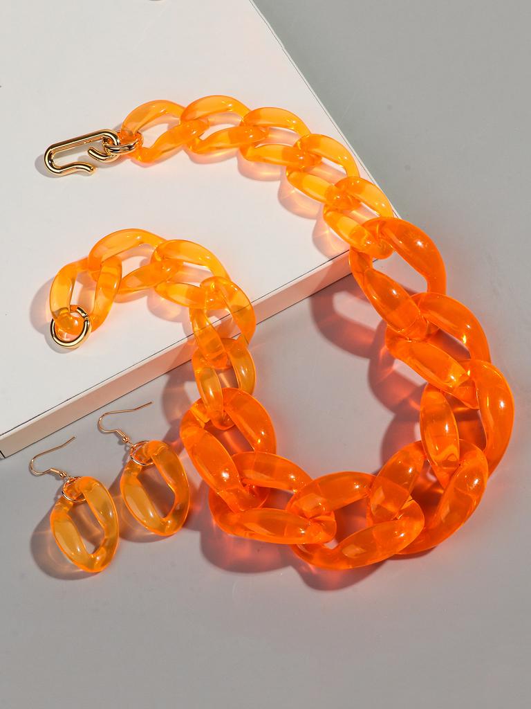 Trendy Acrylic Big Chunky Chain Necklace Set for Women Man Statement Colorful Resin Link Earring Choker Exaggerated Jewelry Gift