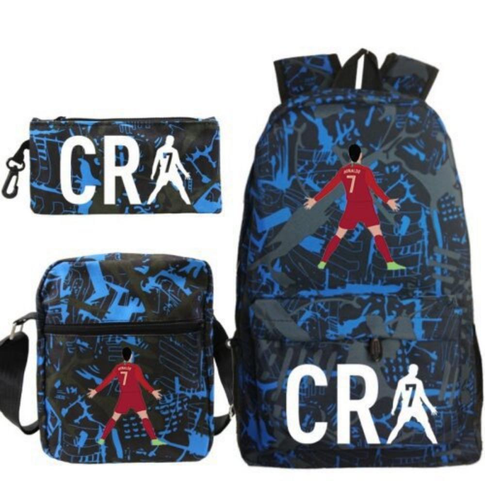 CR7C Luo Backpack Sports Peripheral Printed Backpack Children's Student School Bag Shoulder Bag Pencil Bag Three-piece Set
