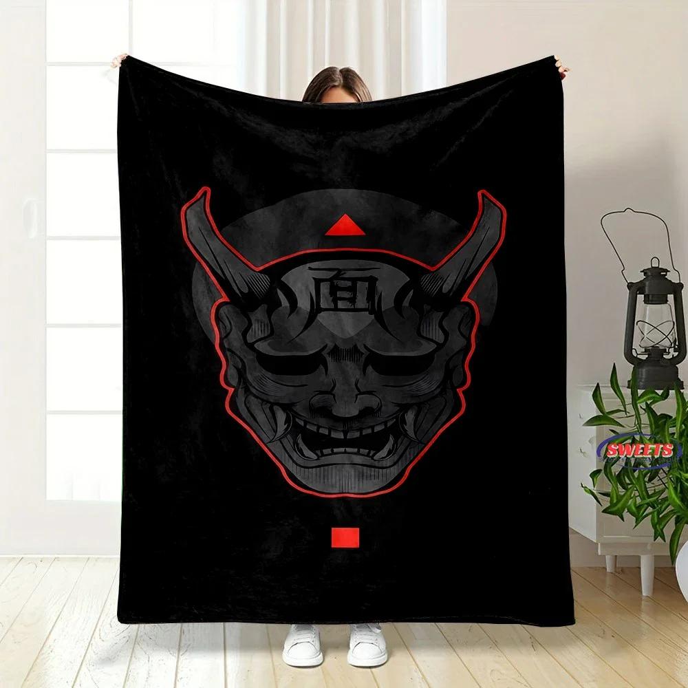 Classic Japanese Hannya Mask Flannel Blanket for Bed Bedroom Sofa Picnic, Warm Throw Blanket for Cover Outdoor Leisure Nap Gift