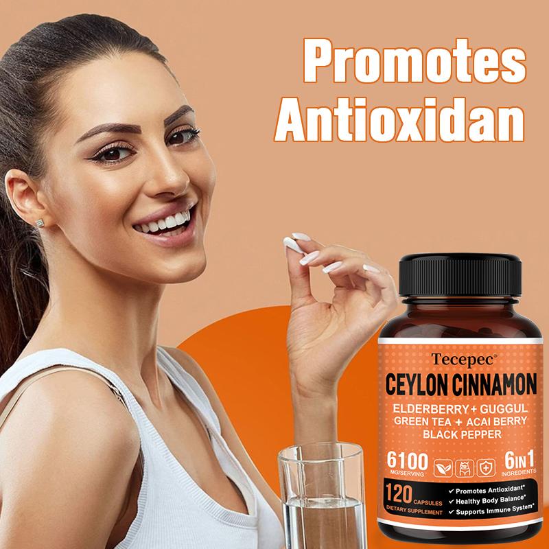 Ceylon Kaneel 3000 mg, Vlierbes 1000 mg, Guggul Hars 1000 mg, Acai Bes 500 mg, Groene Thee 120 capsules