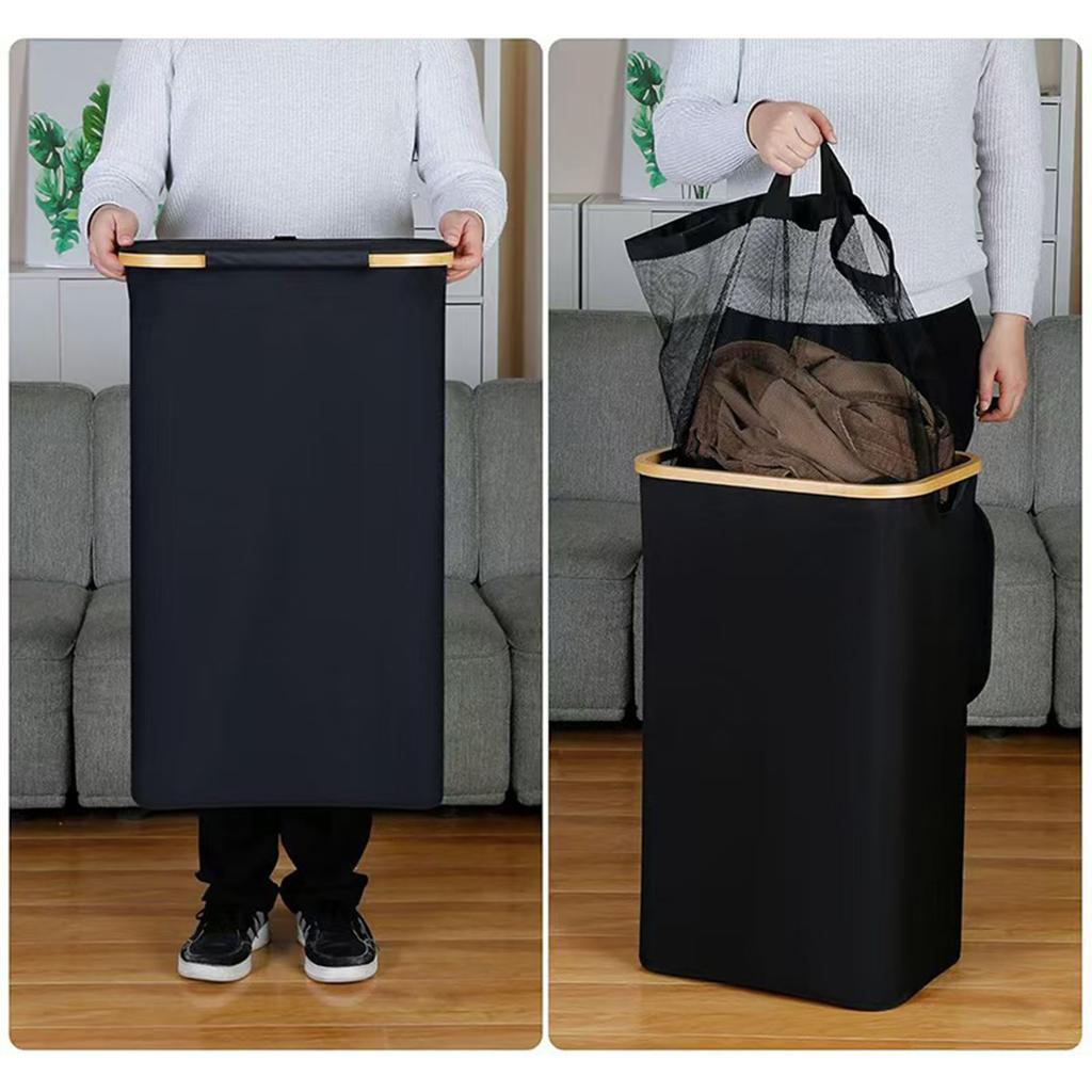 100L Slim Laundry Hamper with Lid Dirty Clothes Basket with Removable and Washable Inner Bag Foldable for Bathroom Bedroom Dorm