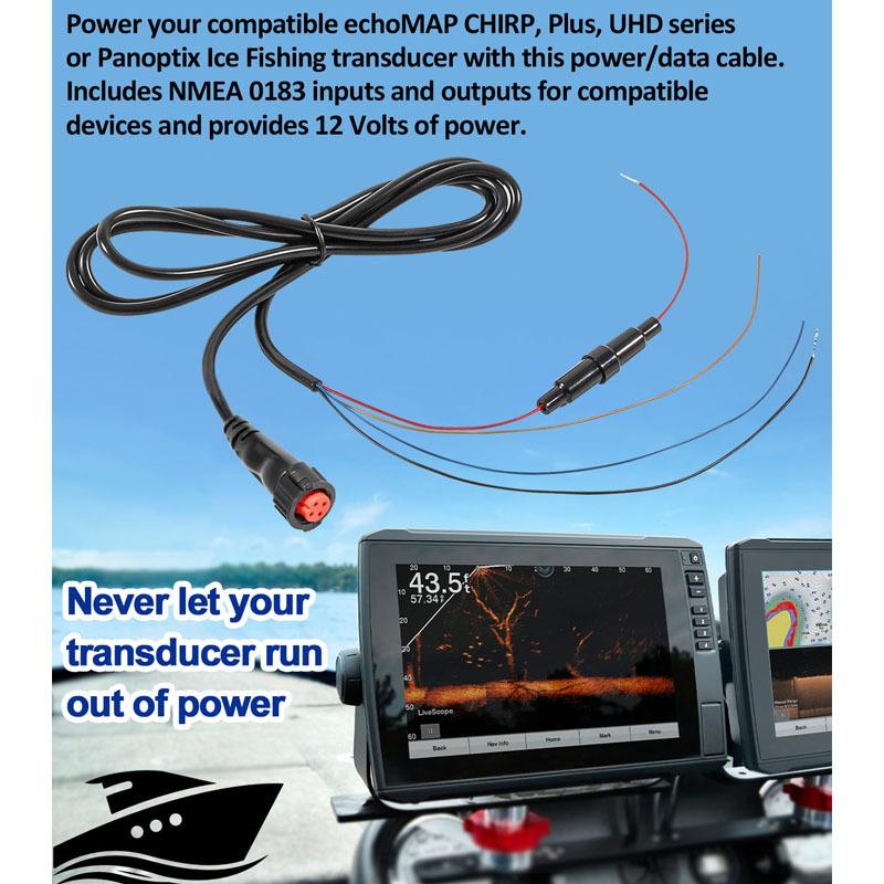 010-12445-00 Marine Power/Data Cable Threaded 4-Pin Fit for Garmin Transducers EchoMAP Chirp/Plus/UHD, GPSMAP & for Panoptix